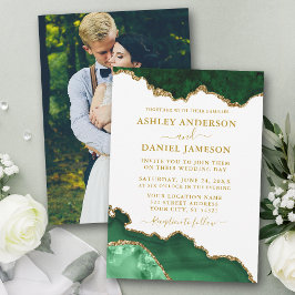 Aquarellgrün, weißes Goldmarmor Foto Hochzeit Einladung