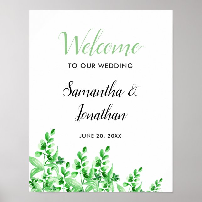 Aquarellgrün | Willkommen bei unserer Hochzeit Poster (Vorne)