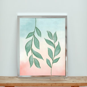 Aquarellgrüne auf einem pastellrosa Hintergrund Fotodruck