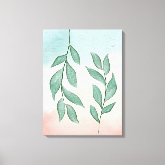 Aquarellgrüne auf einem pastellrosa Hintergrund Leinwanddruck (Vorderseite)