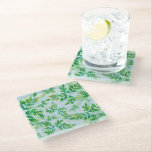 Aquarellgrüne Blätter auf Wasser Glasuntersetzer<br><div class="desc">Die Aquarell-Pflanze verlasse auf Wasser. Malerei mit Tiefe.</div>