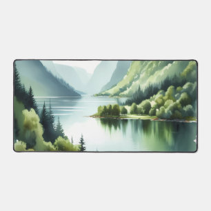 Aquarellgrüne Fjorde Schreibtischunterlage