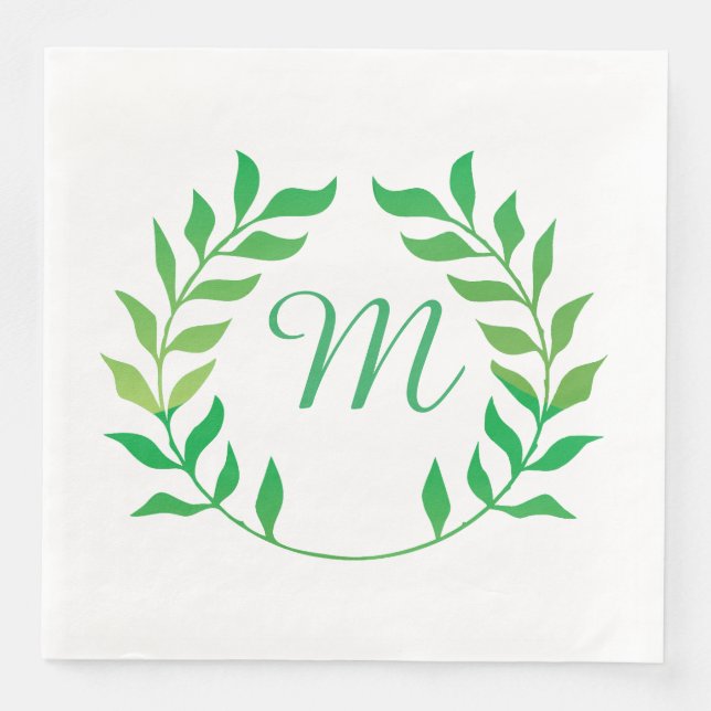 Aquarellgrüne Garland-Monogramm Serviette (Vorderseite)