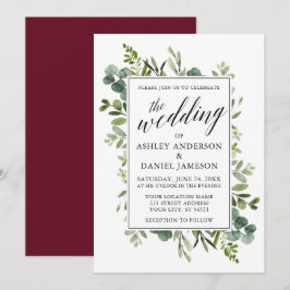 Aquarellgrüne Kalligrafie Hochzeit Burgund Einladung