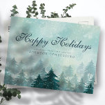 Aquarellgrüne Pinienbäume | Feierliche Grüße Postkarte<br><div class="desc">Ihr Firmenlogo kann hier hinzugefügt werden: http://www.zazzle.com/selectpartysupplies</div>