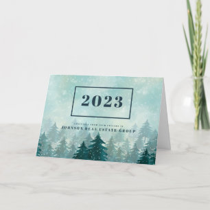 Aquarellgrüne Pinienbäume   Neujahrsgrüße Feiertagskarte
