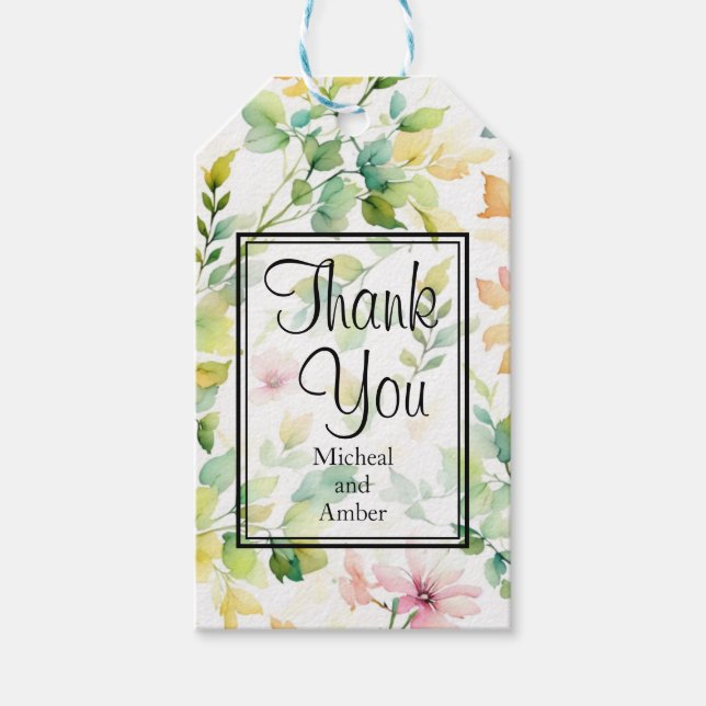 Aquarellgrüne rosa Wildblumen Geschenkanhänger (Vorderseite)