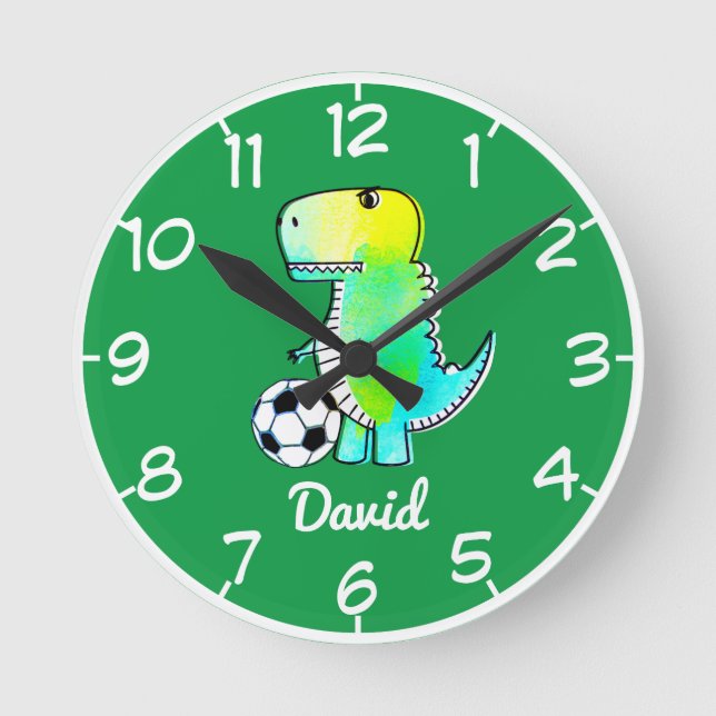 Aquarellgrüner Dinosaurier mit Individuelle Name  Runde Wanduhr (Vorderseite)