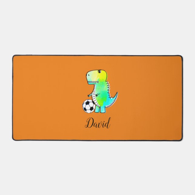 Aquarellgrüner Dinosaurier mit Individuelle Name Schreibtischunterlage (Vorderseite)
