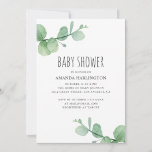 Aquarellgrüner Eukalyptus. Grüne Babydusche Einladung