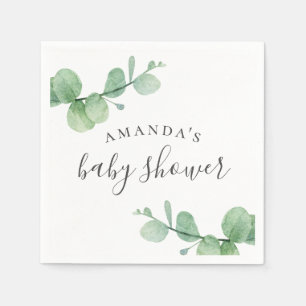 Aquarellgrüner Eukalyptus. Grüne Babydusche Serviette