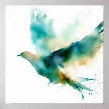 Aquarellgrüner Vogel in Flugkunstposter