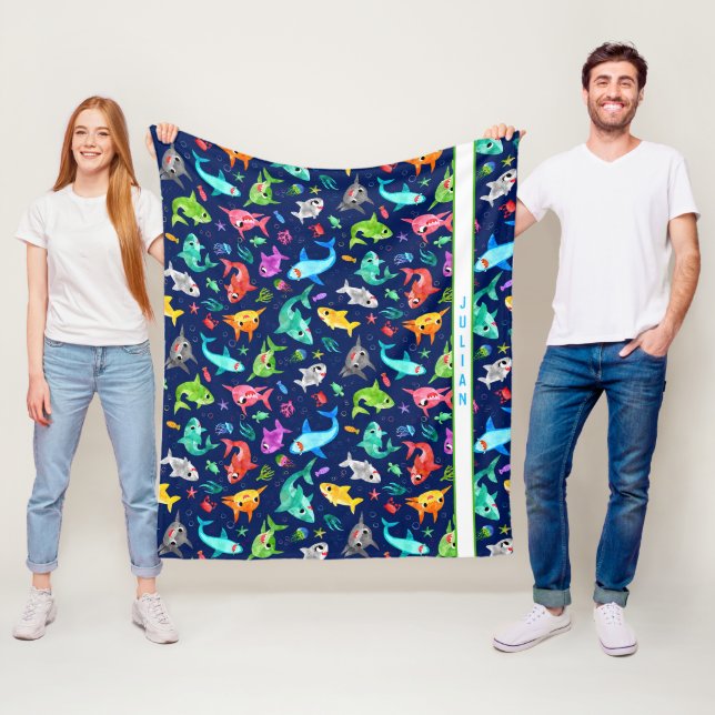 Aquarellhai Familie Adorable Personalisiert Fleecedecke (Beispiel)
