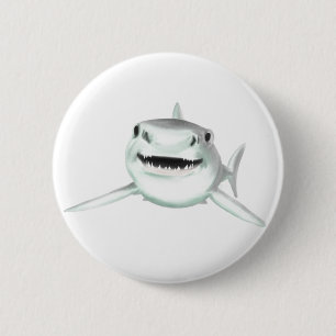 Aquarellhai lächelndes graugrünes Ozeantier Button