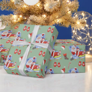 Aquarellhaltung Santa Hand bemalt Geschenkpapier