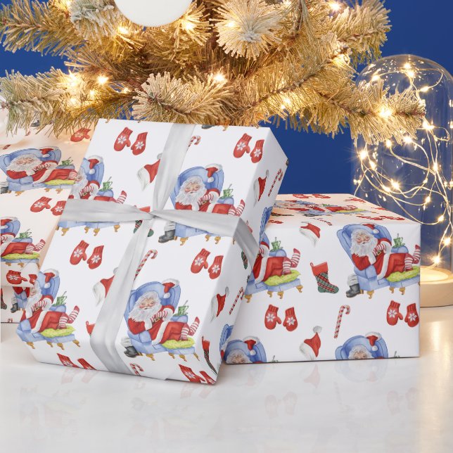 Aquarellhaltung Santa Hand bemalt Geschenkpapier (Feiertage)