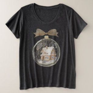 Aquarellhaus im Schnee Globe Große Größe T-Shirt