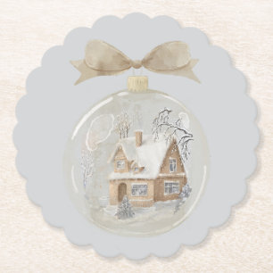 Aquarellhaus im Schnee Globe Untersetzer