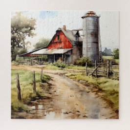 Aquarellhaus mit Silo Puzzle