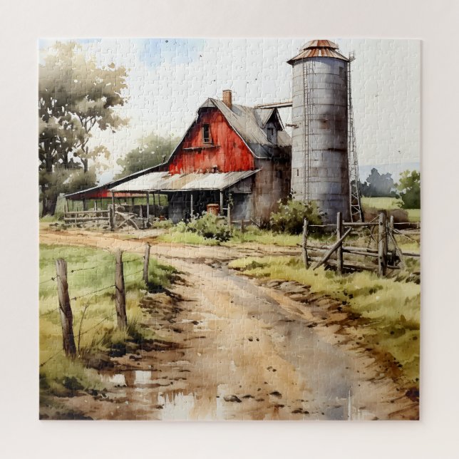 Aquarellhaus mit Silo Puzzle (Vertikal)