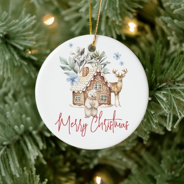 Aquarellhaus, Polar Bear & Reindee Keramik Ornament (Baum)