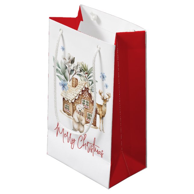 Aquarellhaus, Polar Bear & Reindee Kleine Geschenktüte (Vorderseite Schrägansicht)