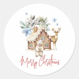 Aquarellhaus, Polar Bear & Reindee Runder Aufkleber