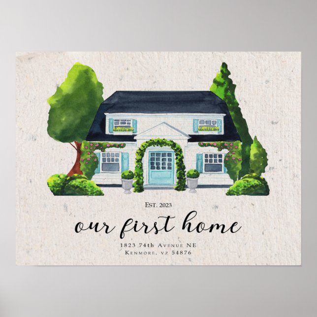 Aquarellhaus Portrait, Aquarellmalerei Poster (Vorne)