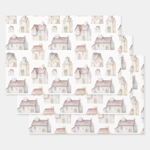 Aquarellhäuser Geschenkpapier Set