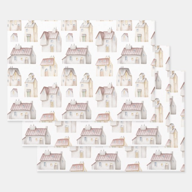 Aquarellhäuser Geschenkpapier Set (Set)
