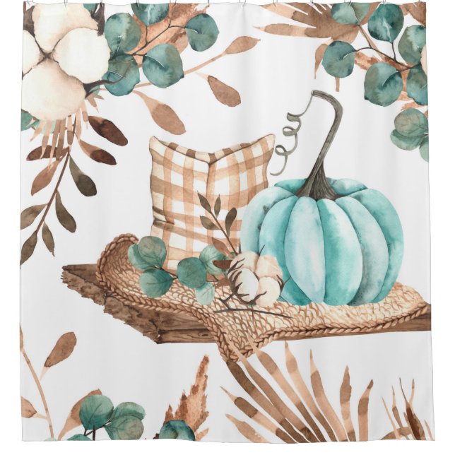 Aquarellherbst nahtloses Muster mit farbigem Pu Duschvorhang (Vorderseite)