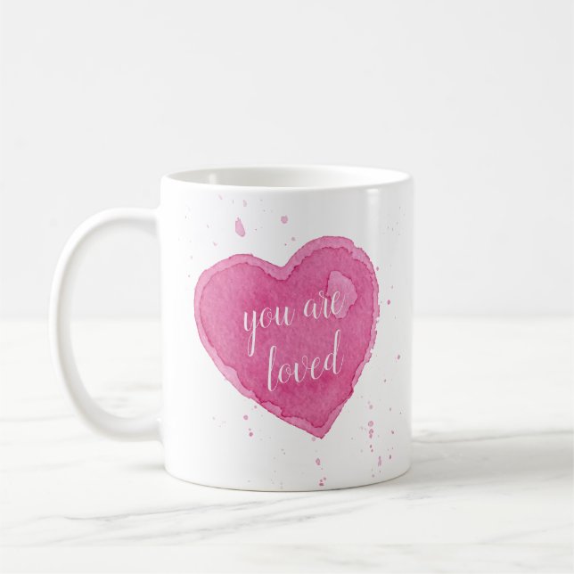 Aquarellherz-Illustration Sie sind die liebende Ta Kaffeetasse (Links)