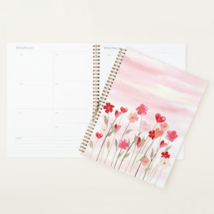 Aquarellherz und Blume Planer