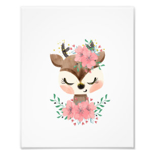 Aquarellhirsch mit floralem Foto-Druck Fotodruck