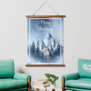 Aquarellhirsch und Schnee individuell Wandteppich Mit Holzrahmen