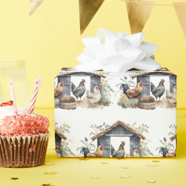 Aquarellhühner Geschenkpapier (Geburtstagsparty)