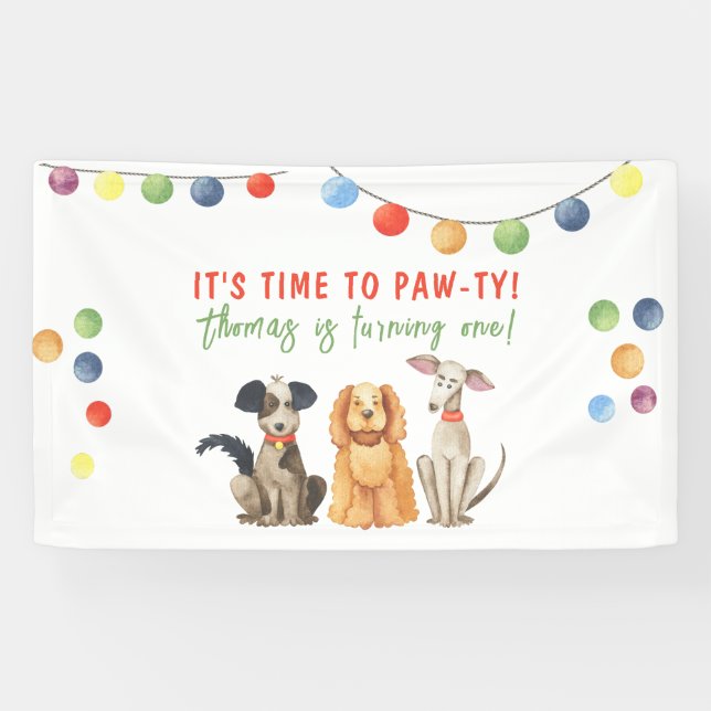 Aquarellhund Erster Geburtstag Banner (Horizontal)