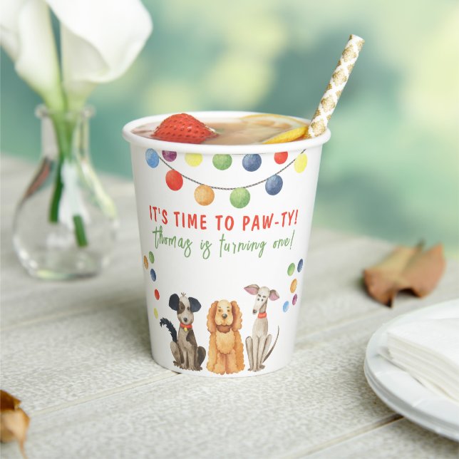 Aquarellhund Erster Geburtstag Pappbecher (In Situ)