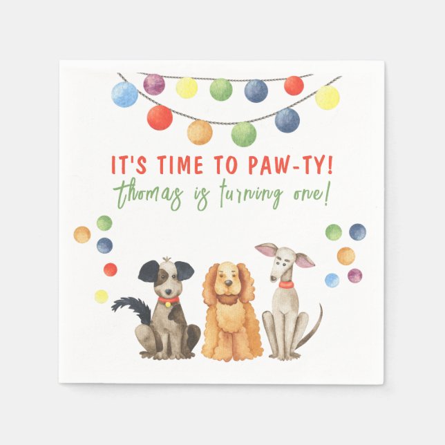 Aquarellhund Erster Geburtstag Serviette (Vorderseite)