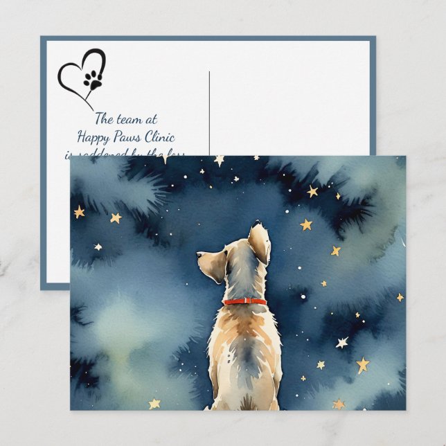 Aquarellhund mit Stars Beileid Postkarte (Vorne/Hinten)