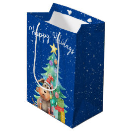 Aquarellhund und Weihnachtsbaum Mittlere Geschenktüte