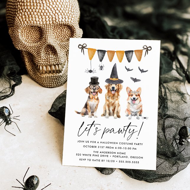 Aquarellhunde Kids Halloween Kostüm Party Einladung (Von Creator hochgeladen)