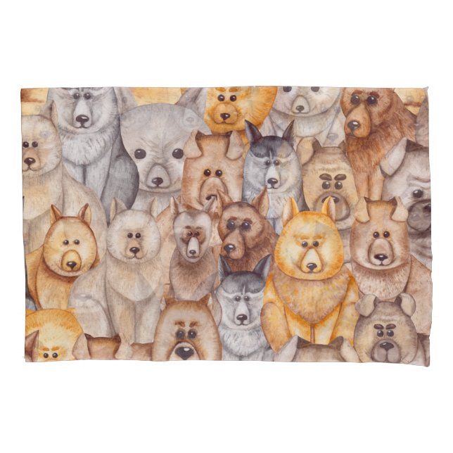 Aquarellhunde: Whimsikischer Nahkampf Kissenbezug (Vorderseite)