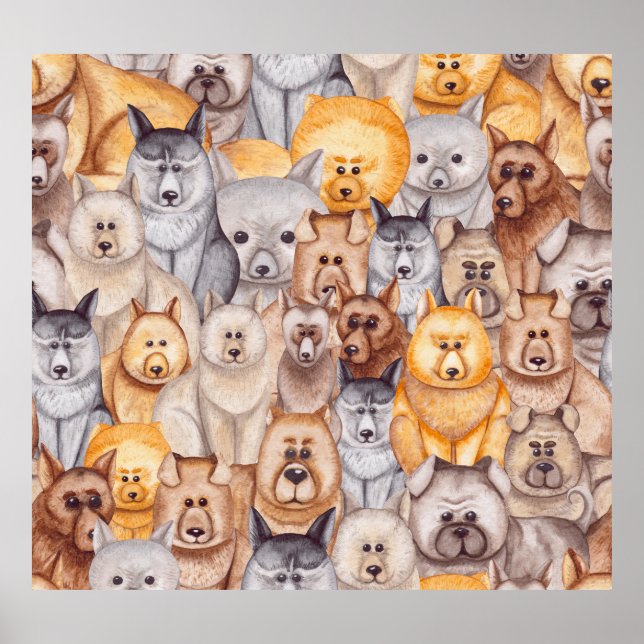Aquarellhunde: Whimsikischer Nahkampf Poster (Vorne)