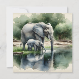 Aquarellillustration von Mama und Baby Elephant