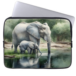 Aquarellillustration von Mama und Baby Elephant Laptopschutzhülle
