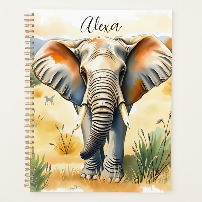 Aquarellillustration von Mama und Baby Elephant Planer (Vorderseite)