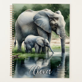 Aquarellillustration von Mama und Baby Elephant Planer