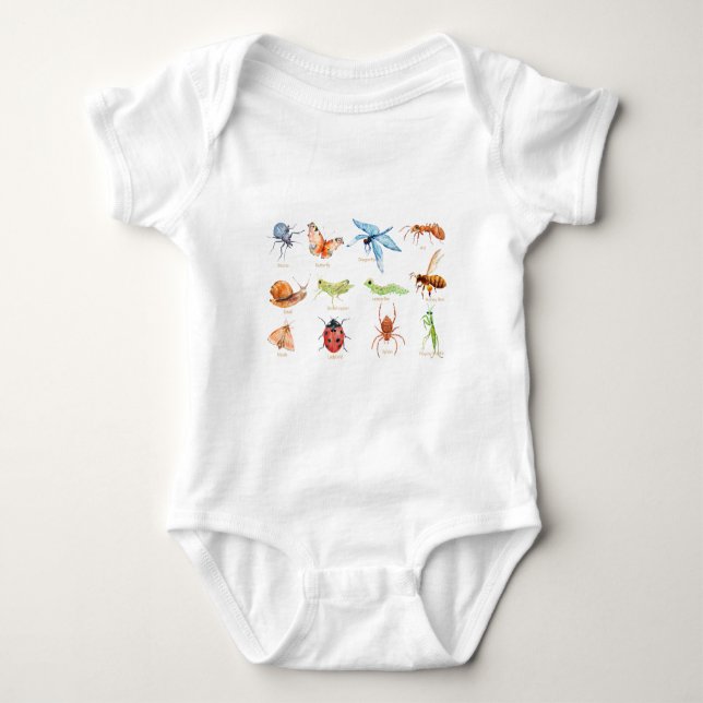 Aquarellinsektenillustration Baby Strampler (Vorderseite)