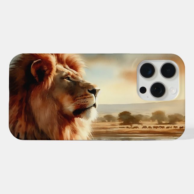 Aquarellion auf der Savannah iPhone 15 Pro Max Hülle (Rückseite (Horizontal))